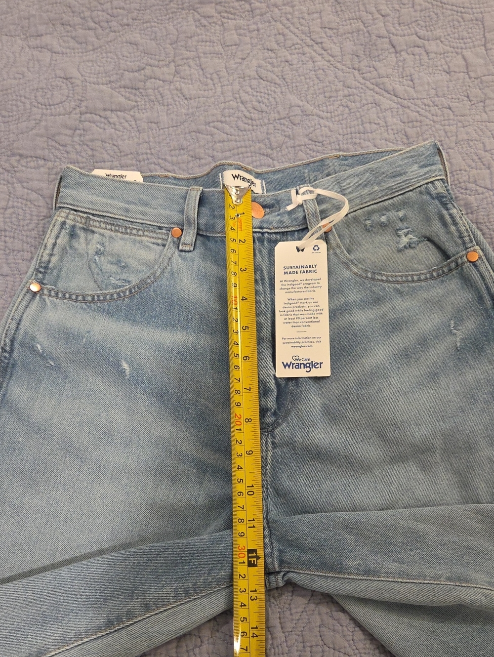 Wrangler Light Blue Distressed Denim Bermuda Shorts - Size 27! New W/tags! - Picture 12 of 15